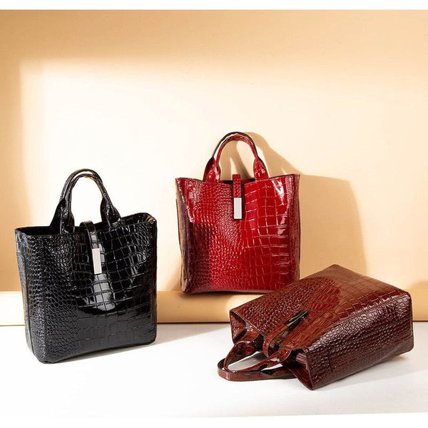 Large Capacity Multi-Functional Handbags 3 Piece Set Croco Pattern Eco Leather - Frimunt Clothing Co.