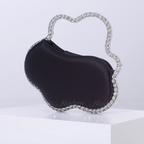 Women's Evening Wavy Handle Crystals Evening Bags Metallic Luxury Trendy Designer Bags - Frimunt Clothing Co.