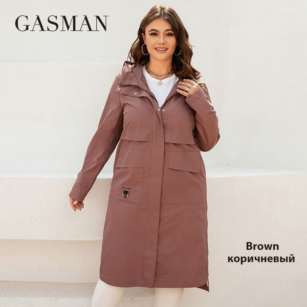 Women's Trench Coat Spring 2022 Fashion Brand High-Quality Hooded Long Windbreaker