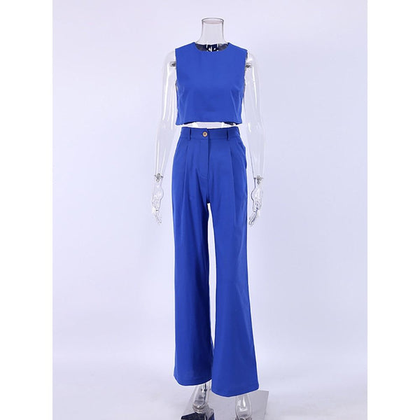 Women's 2 Pieces Set Cropped Vest And Pleated Wide Leg Pants Summer 2022 Trend - Frimunt Clothing Co.