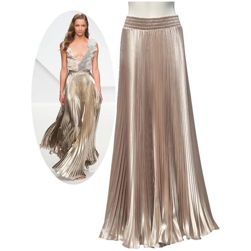 Elegant Long Pleated Bright Satin Skirts - Frimunt Clothing Co.