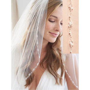 Crystal & Pearl Edged Bridal Veil With Comb One Tier - Frimunt Clothing Co.
