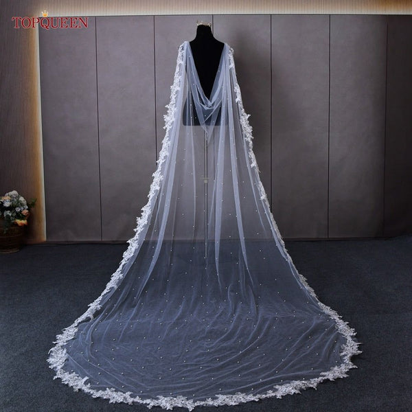 Bridal Shawl Cape With Pearls Beaded Lace