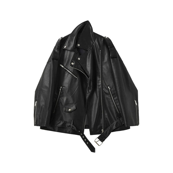 Fall Winter Women's Faux Leather Motorcycle Biker Jackets Loose Casual With Belt - Frimunt Clothing Co.
