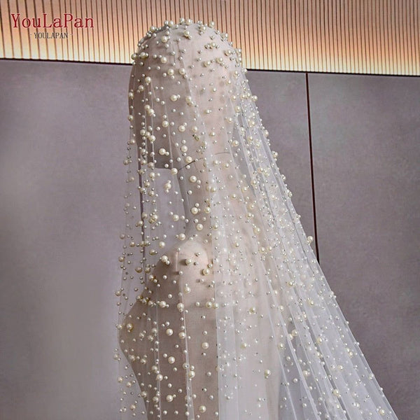 Luxury Pearl Beaded Bridal Veil 3M Cathedral Length Veils - Frimunt Clothing Co.