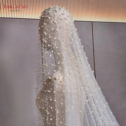 Luxury Pearl Beaded Bridal Veil 3M Cathedral Length Veils - Frimunt Clothing Co.