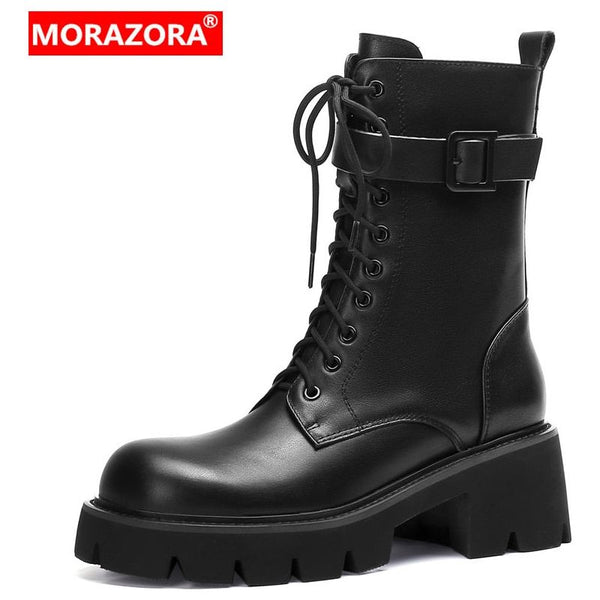 New Full Genuine Leather Women's Boots Buckle Zipper Autumn Winter Ankle Boots