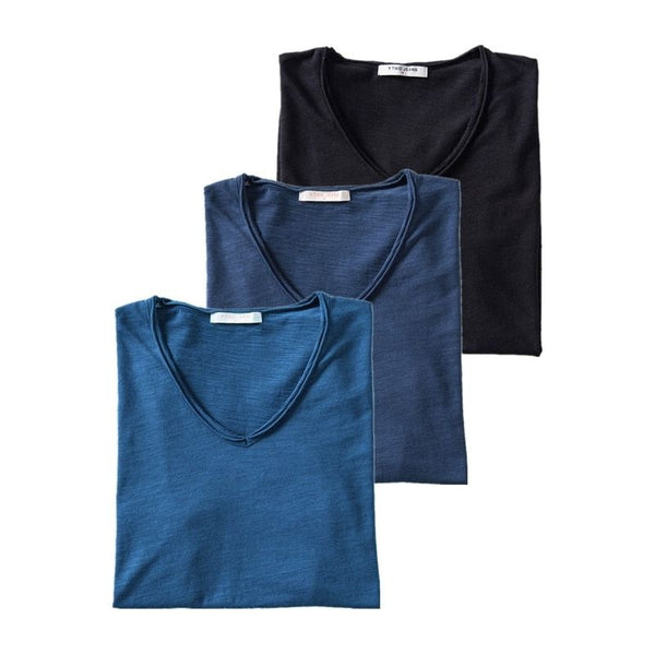 Men's T-Shirts Set 3PCS 100% Cotton Solid Colors Casual V-Neck Short Sleeve Soft Feel High Quality Tees - Frimunt Clothing Co.