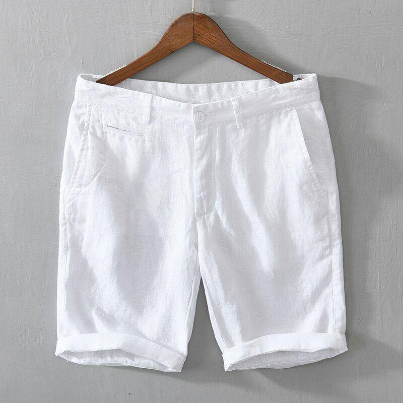 New Summer Men's Linen Shorts Casual Solid Colors Comfortable Straight Cut Button100% Linen L8216 - Frimunt Clothing Co.