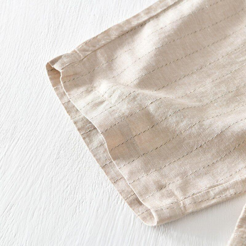 New Casual Men's Shorts Summer Linen Stripe High Quality Gray Linen Breathable Side Pocket Bermudas 8108 - Frimunt Clothing Co.