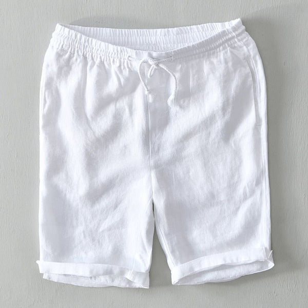 Summer Men's Casual Solid 100% Linen Comfortable Elastic Waist Shorts Bermuda Breathable 0806