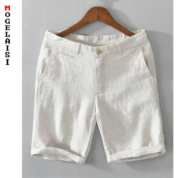 New Summer Men's Linen Shorts Casual Solid Colors Comfortable Straight Cut Button100% Linen L8216
