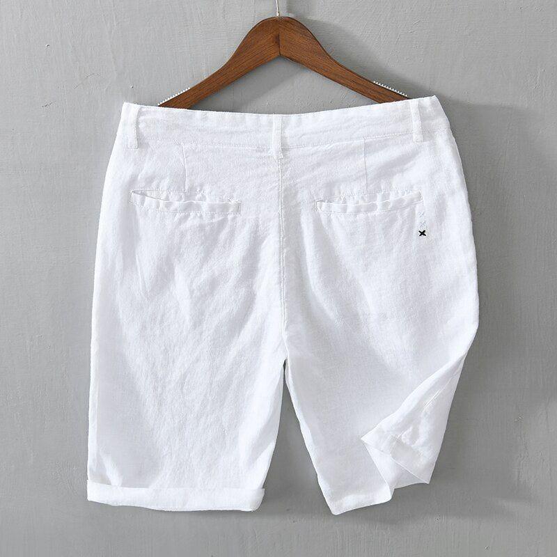 New Summer Men's Linen Shorts Casual Solid Colors Comfortable Straight Cut Button100% Linen L8216 - Frimunt Clothing Co.