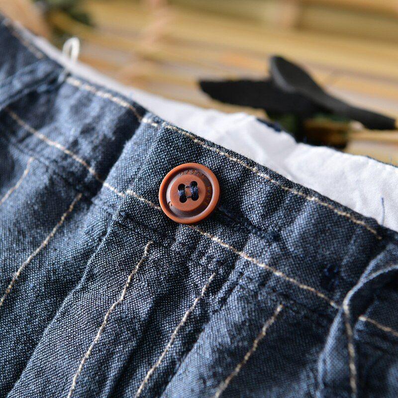 New Casual Men's Shorts Summer Linen Stripe High Quality Gray Linen Breathable Side Pocket Bermudas 8108 - Frimunt Clothing Co.