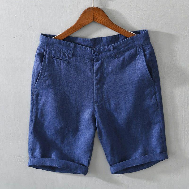 New Summer Men's Linen Shorts Casual Solid Colors Comfortable Straight Cut Button100% Linen L8216 - Frimunt Clothing Co.