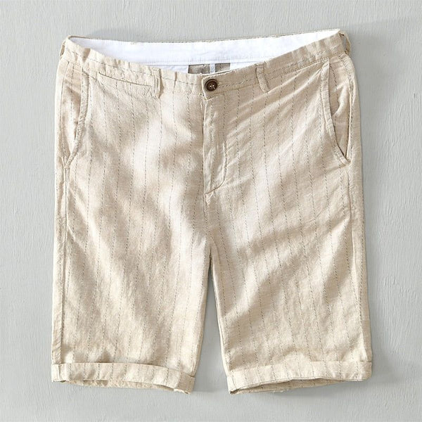 New Casual Men's Shorts Summer Linen Stripe High Quality Gray Linen Breathable Side Pocket Bermudas 8108 - Frimunt Clothing Co.