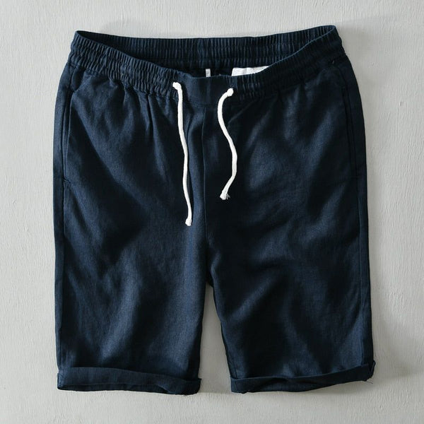 Summer Men's Casual Solid 100% Linen Comfortable Elastic Waist Shorts Bermuda Breathable 0806