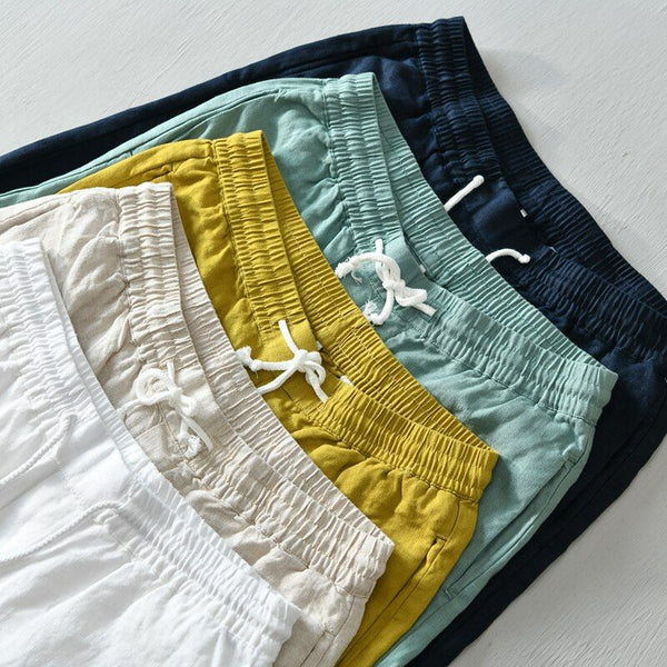 Summer Men's Casual Solid 100% Linen Comfortable Elastic Waist Shorts Bermuda Breathable 0806 - Frimunt Clothing Co.
