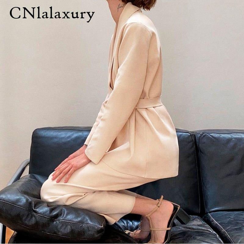 Two Piece Set Women Knit Cardigan Long Sleeve Coat + Wide Leg Pants Sets Elegant V-neck Jacket Trousers Fine Knits - Frimunt Clothing Co.