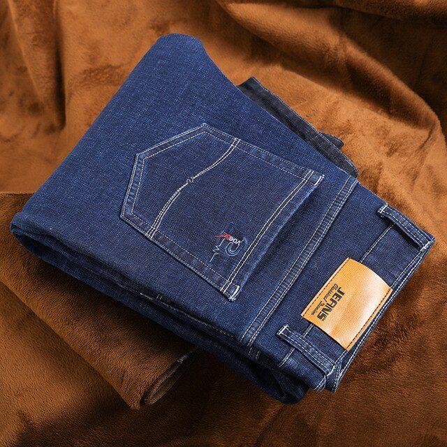 Plus Size 42 44 46 Men's Winter Warm Jeans Regular Fit Stretch Fleece Thick, Black, Blue - Frimunt Clothing Co.