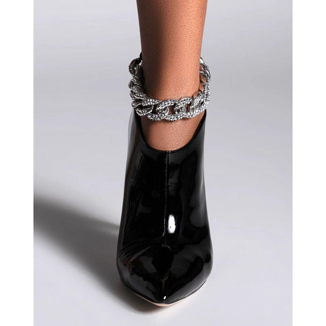 Women's Chain Decoration Ankle Boots Back Zipper Stiletto Heels Black Patent Leather & Suede Styles - Frimunt Clothing Co.