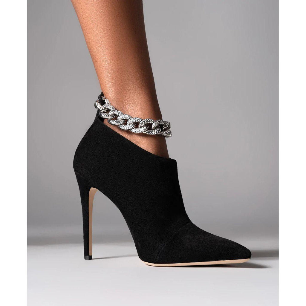 Women's Chain Decoration Ankle Boots Back Zipper Stiletto Heels Black Patent Leather & Suede Styles - Frimunt Clothing Co.
